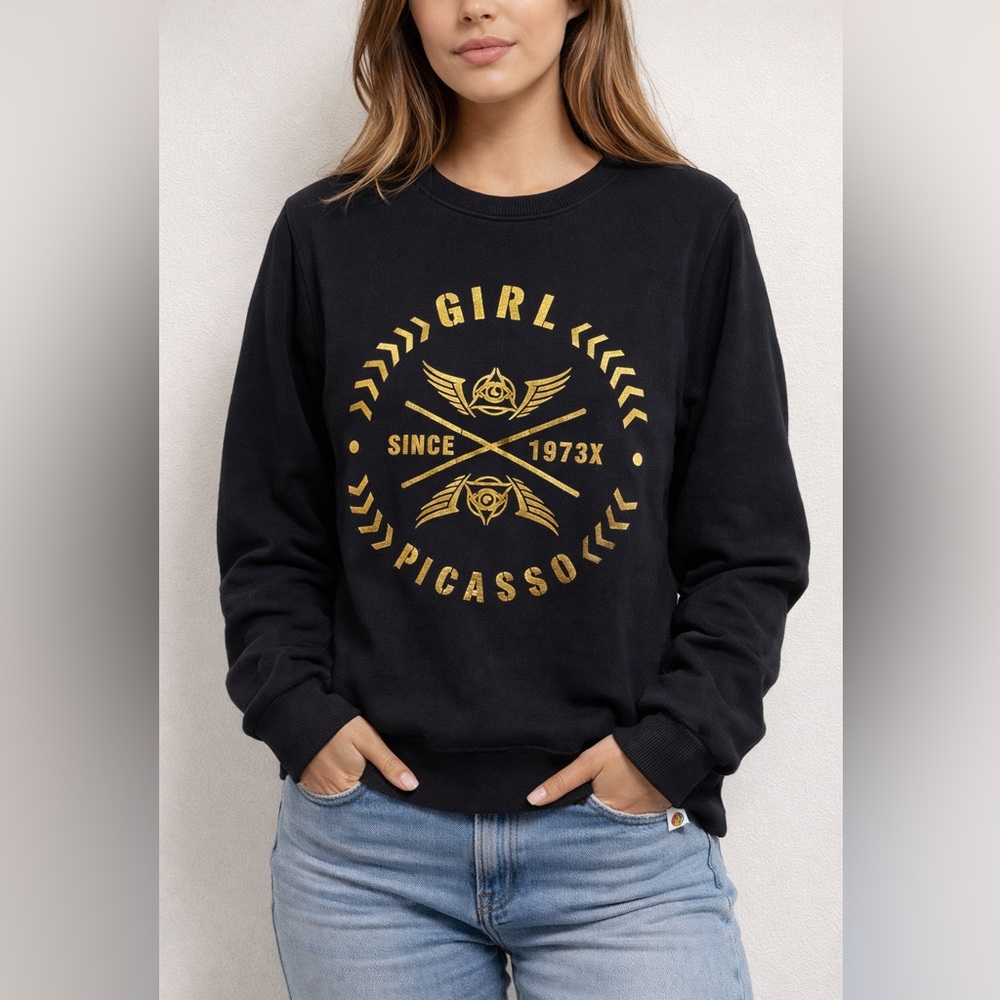 Picasso Black Gold Graphic Crewneck Sweater